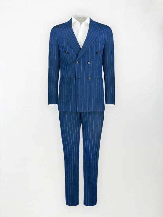 Abito Doppiopetto Gessato largo in Fresco Lana - Blu Medio | Slim fit