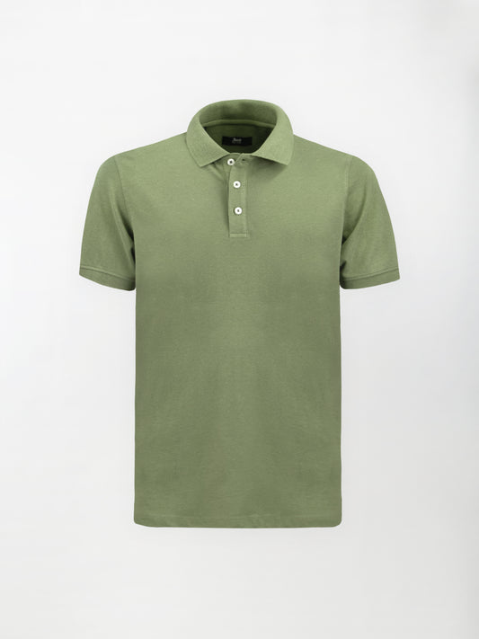 Polo leggera in cotone e lino - color Verde militare